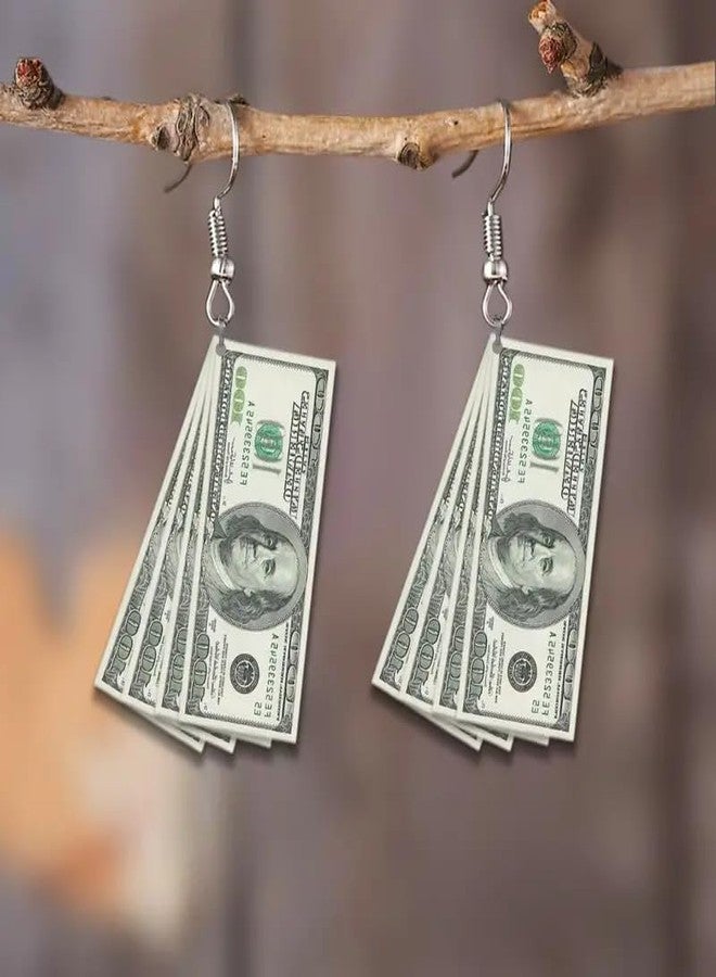 DATOA Dollar Sign Earrings Funny Lightweight Acrylic Retro 100 Dollar Bill Money Luck Symbol 2D Simulated Paper Cash Dangle Drop Statement Earrings Jelwery Gifts for Women - Style 01 - Image 3